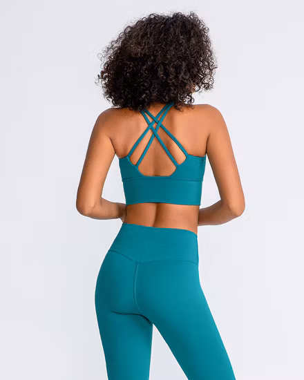 Vendita calda Reggiseno sportivo da donna con logo personalizzabile sul retro con cravatta incrociata ad alto impatto per yoga S