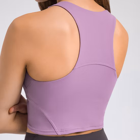 Canotta da allenamento per yoga, canotta corta girocollo da donna senza maniche