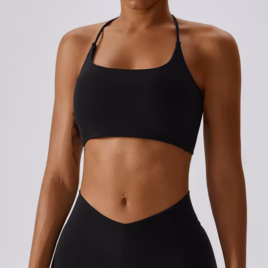 China Factory Summer New Women Nude Feeling Yoga Workout Racing Fitness Strappy Gym U Neck Cross Back Reggiseno sportivo